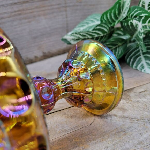 Candy Dish King's Crown Colony Marigold Carnival Glass Iridescent Compote - Picture 8 of 11